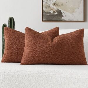 FUTEI Pack Of 2 Rust Boucle Accent Decorative Throw Pillow Covers,12x20 Inch